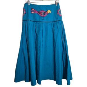 Vtg Sharon Young Embroidered Cotton A Line Midi‎ Skirt Southwestern Country 10
